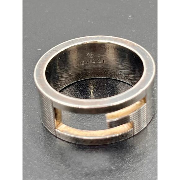 Gucci Signee Designer Sterling Silver Logo G cutout Ribbed Thick Ring Sz 5.75 - Picture 8 of 9